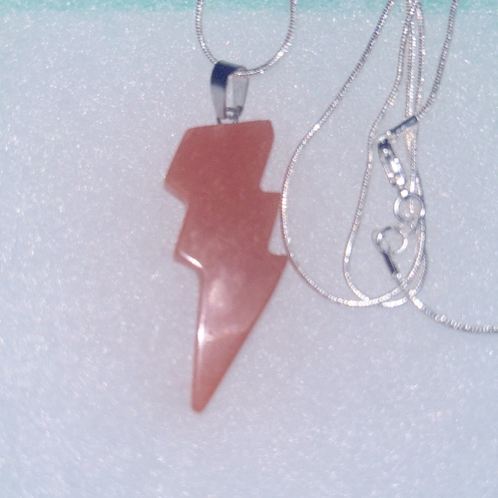 Calcite Lightning Bolt Pendant 24” Necklace